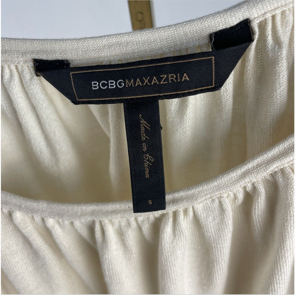 BCBG Maxazria Women's Scoop Neck Lightweight Sweater Beige Lime Grey Size S - Picture 3 of 4